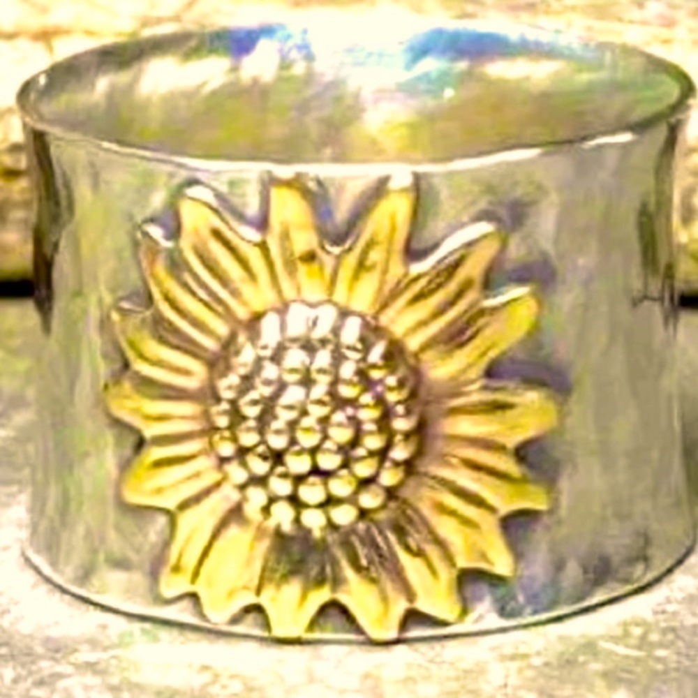 Sundance Two-Tone Silver and Gold Sunflower Cuff Ring